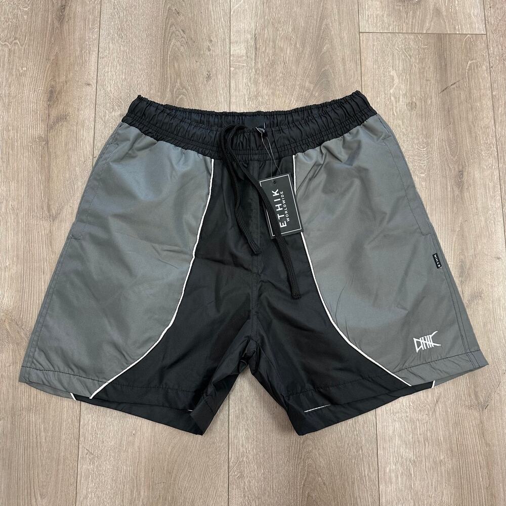 New Ethik Worldwide Pipeline Nylon Shorts Gray Black Medium